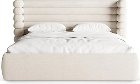 Бежово двойно легло 200x200 cm тапицирано с място за съхранение с включена подматрачна рамка Mount – Micadoni