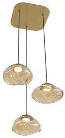 Хотелски шик висяща лампа месинг с кехлибарено стъкло 3 светлини - Gus