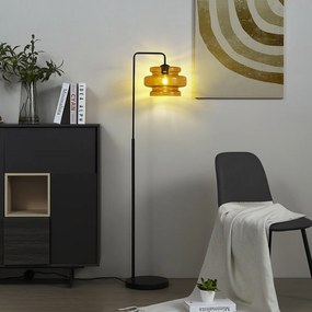 Ретро подова лампа черна с оранжево стъкло - Denise