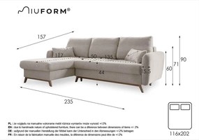 Светлосив ъглов разтегателен диван, ляв ъгъл Scandic Lagom - Miuform