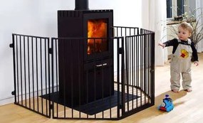 Защитна преграда за камина 304 x 74,5 cm - черна