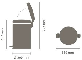 Кош за боклук с педал Brabantia NewIcon 1008849, 20 л, Плавно затваряне, Противоплъзгаща основа, Сатенено покритие, Кафяв