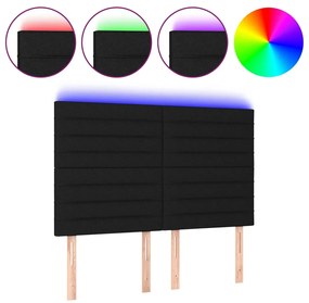 3122564 vidaXL LED горна табла за легло, черна, 144x5x118/128 см, плат