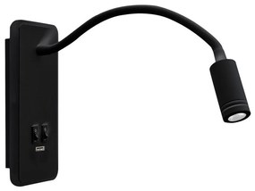 LED гъвкава стенна лампа с USB BASE 1xLED/8W+1xLED/2W/230V черна