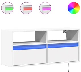 852334 vidaXL Стенен ТВ шкаф с LED осветление, бял, 100x31x45 см