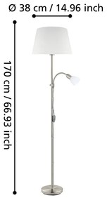 Сива подова лампа със стъклен и текстилен абажур (височина 170 cm) CONESA – EGLO