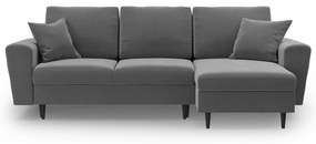 Светлосив кадифен разтегателен ъглов диван с място за съхранение Kyoto – Cosmopolitan Design