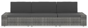 49526 vidaXL Триместен модулен диван, полиратан, сив