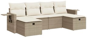 3325524 vidaXL Градински диван с възглавници, 6 части, бежов полиратан