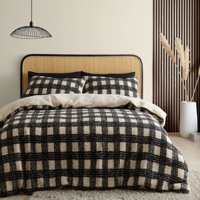 Черно/кремаво микро плюшено спално бельо за двойно легло 200x200 cm Cosy Borg Sherpa - Catherine Lansfield