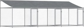 Кучешка клетка с покрив и врати сив 6x2x2 м поцинкована стомана
