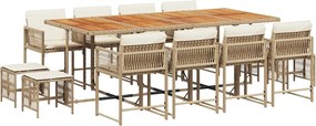 3211528 vidaXL Градински комплект с възглавници, 13 части, бежов полиратан