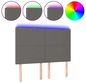 3122238 vidaXL LED горна табла за легло,сива,144x5x118/128 см, изкуствена кожа
