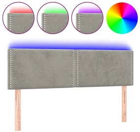 3121520 vidaXL LED горна табла за легло, светлосива, 144x5x78/88 см, кадифе