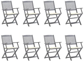 3078264 vidaXL Сгъваеми градински столове, 8 бр, с възглавници, акация масив