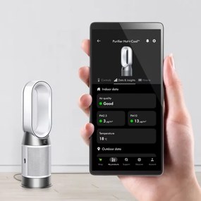 Пречиствател въздух 2в1 Dyson Purifier Hot+Cool HP1 544826-01, Отоплител, 50W, 30 м2, 287 l/s, 10 скорости, Air Multiplier™, Wi-Fi, Bluetooth, Осцилация, Бял/сребрист