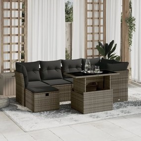 3274660 vidaXL Градински диван с възглавници, 7 части, полиратан, сив
