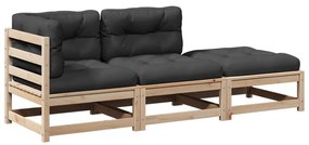 3295830 vidaXL Градински комплект диван с възглавници, 3 части, масив бор