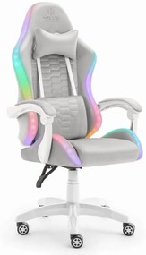 Геймърски стол HC-1000 Сиво-бял LED RGB плат