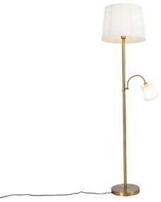 Класическа подова лампа бронз плат абажур бял с лампа за четене - Retro
