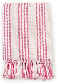 245326 vidaXL Декоративно одеяло, памук, ивици, 220x250 см, розово и бяло