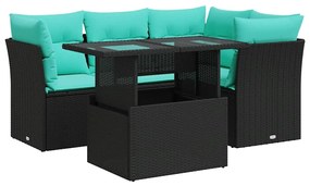 3326148 vidaXL Градински комплект с възглавници, 5 части, черен полиратан