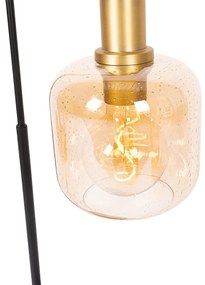 Дизайнерска настолна лампа черна с месинг и кехлибарено стъкло - Zuzanna