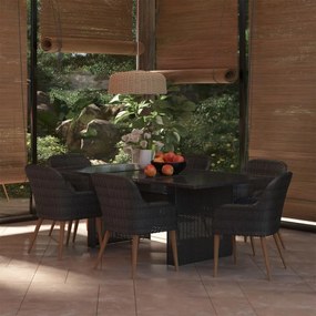 3059482 vidaXL Градински трапезен комплект, 7 части, полиратан, черен