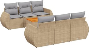 3257228 vidaXL Градински диван с възглавници, 7 части, бежов полиратан