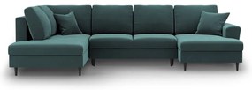 Кадифен разтегателен ъглов диван с място за съхранение в петролен цвят (ляв ъгъл/U форма) Kyoto – Cosmopolitan Design