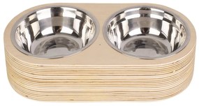 Комплект от 2 метални купички в светла дървена основа Pet, ширина 18 см Dinner Time - PT LIVING