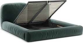 Двойно легло 200x200 cm тапицирано с място за съхранение с включена подматрачна рамка в петролен цвят Martina – Micadoni