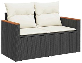 366020 vidaXL Градински диван с възглавници 2-местен черен полиратан