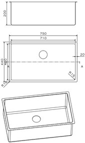 Fortinox Squadro Дължина на мивката: 75 см.