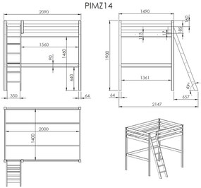 Бяло детско легло със стълба , 140 x 200 cm Pino - Vipack