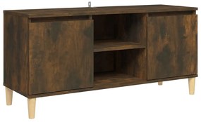 813158 vidaXL ТВ шкаф с крака от масивно дърво, опушен дъб, 103,5x35x50 см