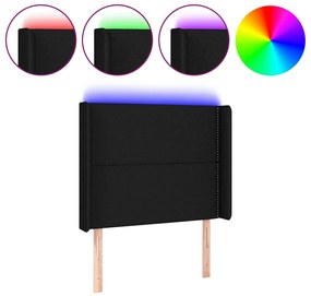 3123884 vidaXL LED горна табла за легло, черна, 83x16x118/128 см, плат