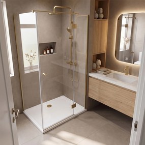 Корито за душ кабина-акрилно Rea Belmond White 80x100 Brush Gold