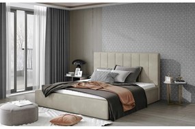 Бежово двойно легло 180x200 cm тапицирано с място за съхранение с включена подматрачна рамка Audrey – ELTAP