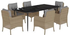 3211981 vidaXL Градински комплект с възглавници, 7 части, бежов полиратан