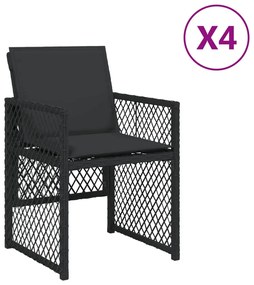 364950 vidaXL Градински столове с възглавници, 4 бр, черен, полиратан