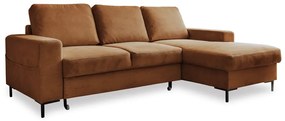 Оранжево-кафяв разтегателен ъглов диван от рипсено кадифе (десен ъгъл) Lofty Lilly – Miuform