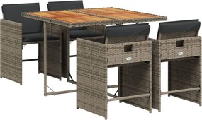 3211082 vidaXL Градински трапезен комплект 5 части с възглавници сив полиратан