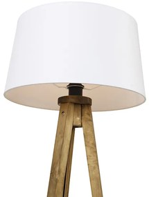 Ръстична триножна винтидж лампа от дърво с бял ленен абажур 45 см - Tripod Classic