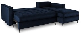 Ъглов разтегателен диван от синьо кадифе , десен ъгъл Santo - Milo Casa