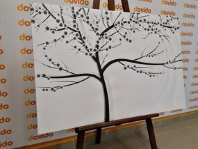 Картина на платно – Модерно черно-бяло дърво на абстрактен фон