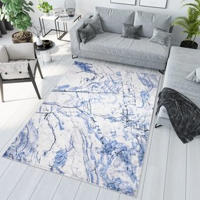 Обикновен бял и син килим с абстрактен модел Ширина: 160 см | Дължина: 230 см