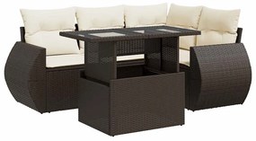 3326634 vidaXL Градински комплект с възглавници, 5 части, кафяв полиратан