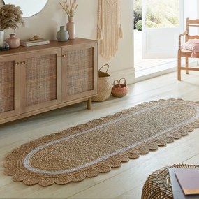 Ръчно изработена ютена пътека в естествен цвят и слонова кост 80x230 cm Grace White – Flair Rugs