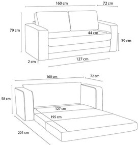 Сив разтегателен диван 160 cm Come – Bobochic Paris